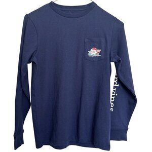 Vineyard Vines Youth Medium Santa Whale Long Sleeve Tee Nautical Navy NWT